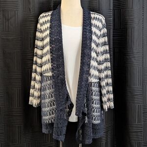 Navy and White Open Knit Cardigan Sweater